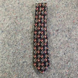 Stafford Mens Red Gold Gray 100% Silk Geo Dress Tie Size 59"x4"